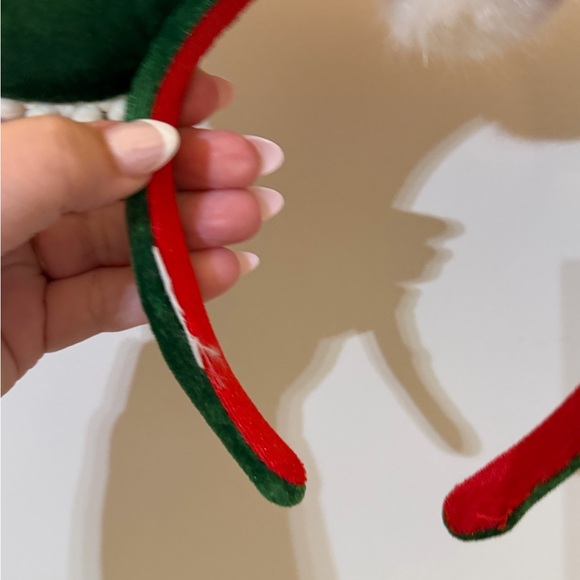 Disney Parks Christmas Pom Pom BowGreen Velvet Minnie Ears Headband - Picture 5 of 7